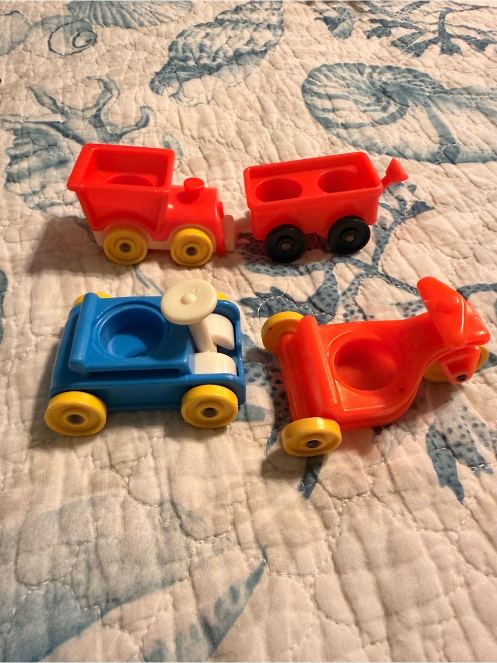 Vintage Little People Car Bundle of 4 Vehicles Orange Tricycle Train Wagons VTG
